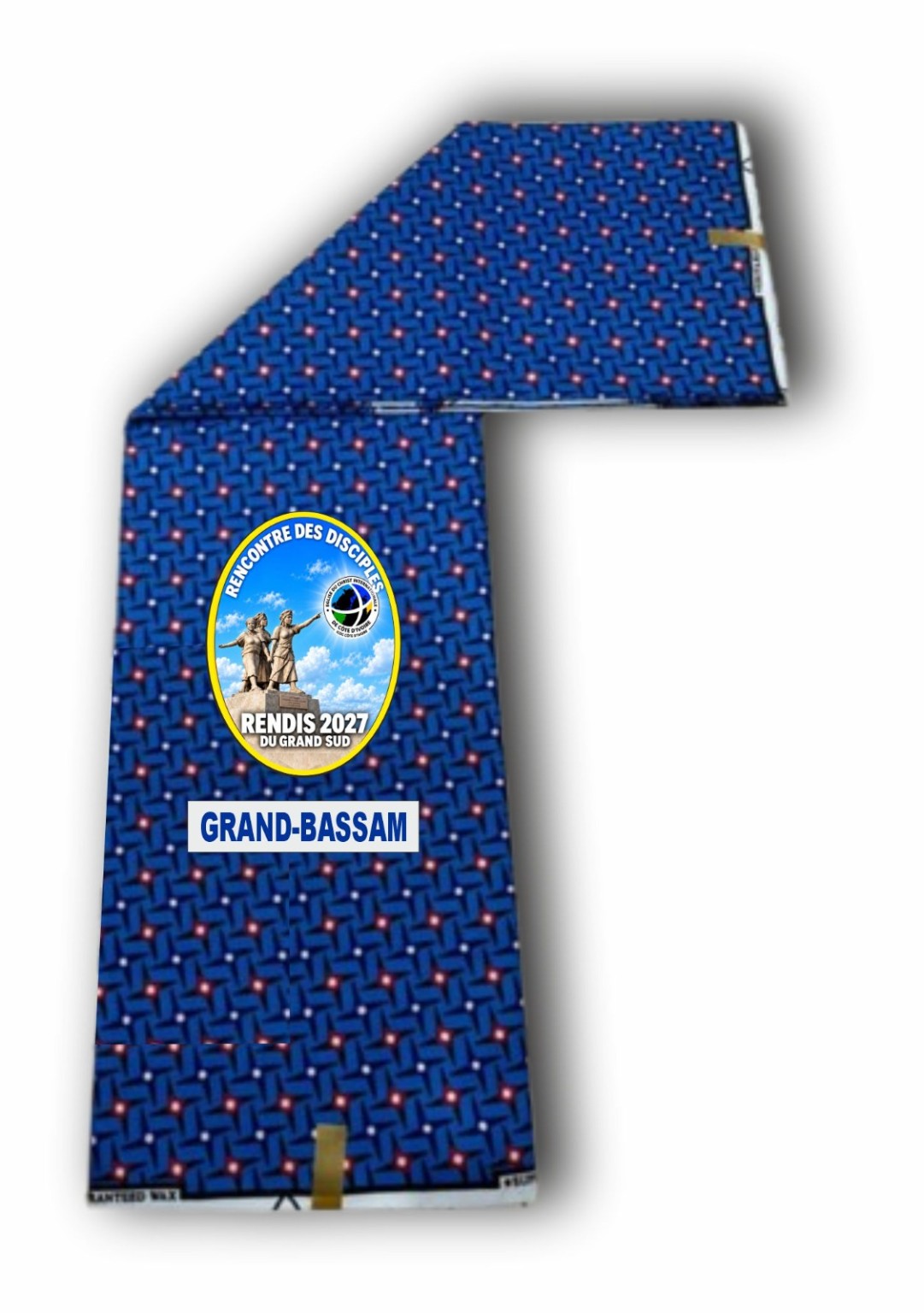 Pagne bleu officiel RENDIS 2027 avec le logo de l'Église